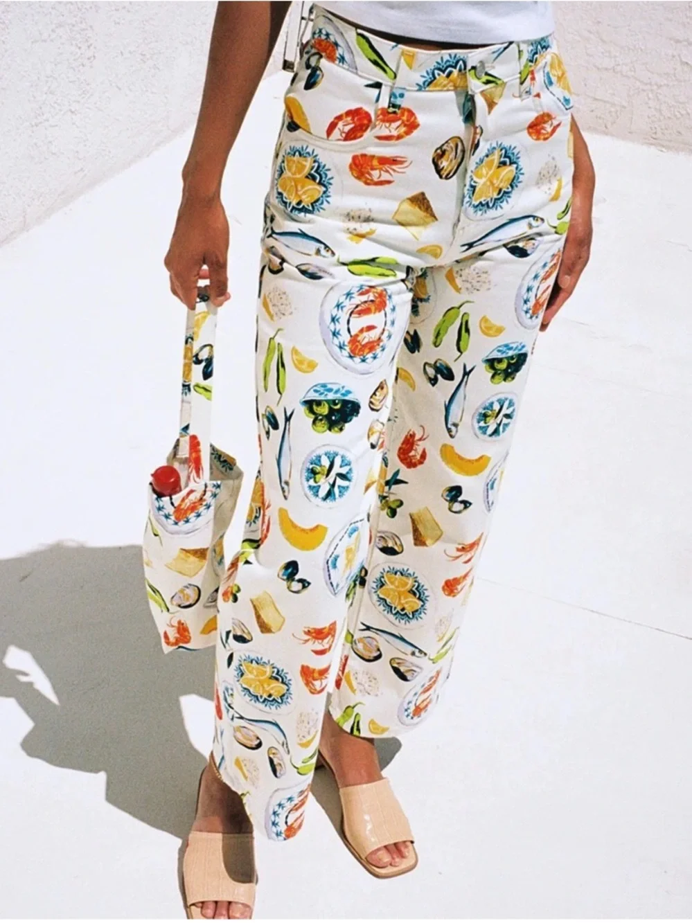 Italian summer Mediterranean wide leg tapas novelty print pants jeans - Picture 6 of 6